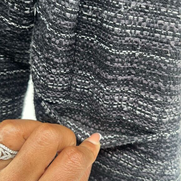 Adrienne Vittadini Women’s Medium Black White Open Front Tweed Fringe Blazer - Picture 5 of 14